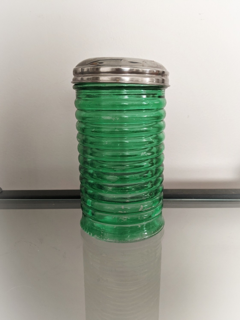 Green Glass Sugar Dispenser Canister
